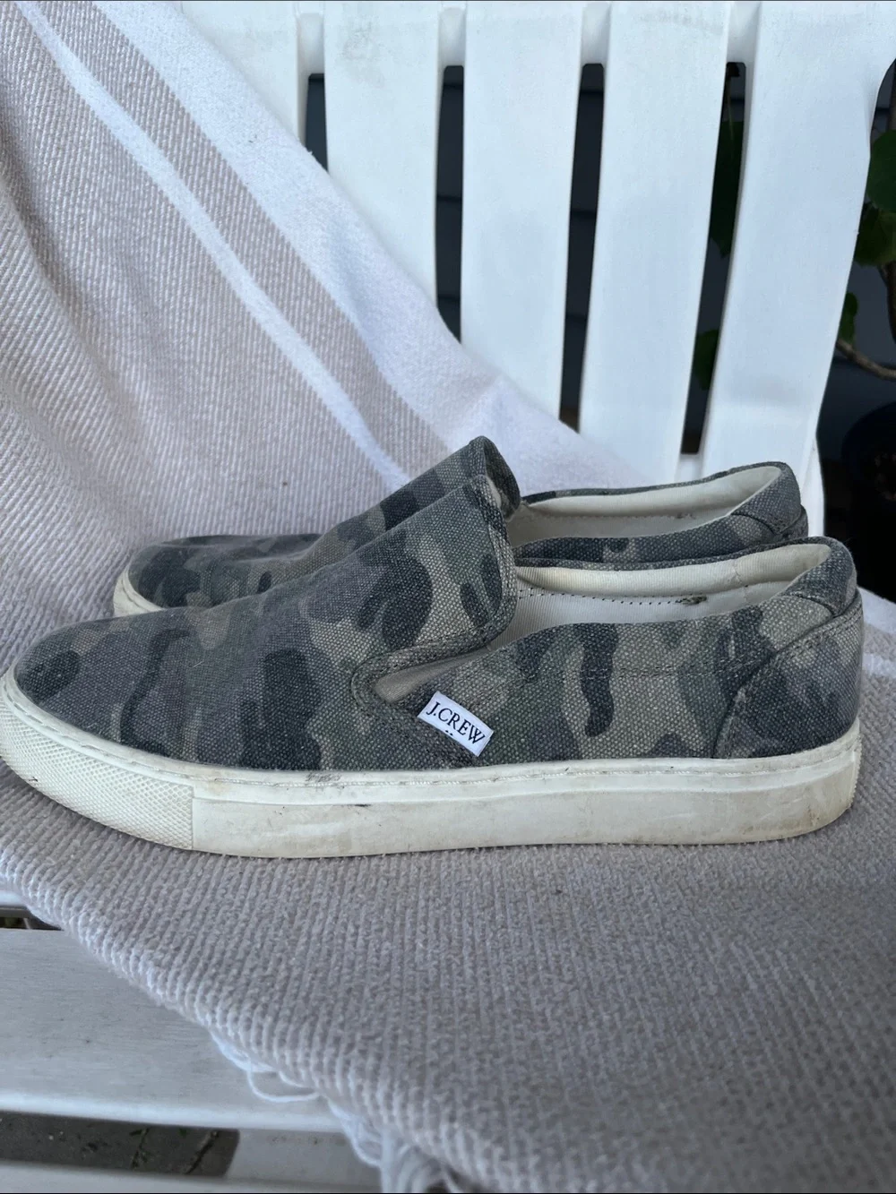 J. Crew Men’s Camo Canvas Slip-On Sneakers - Olive Green/Gray